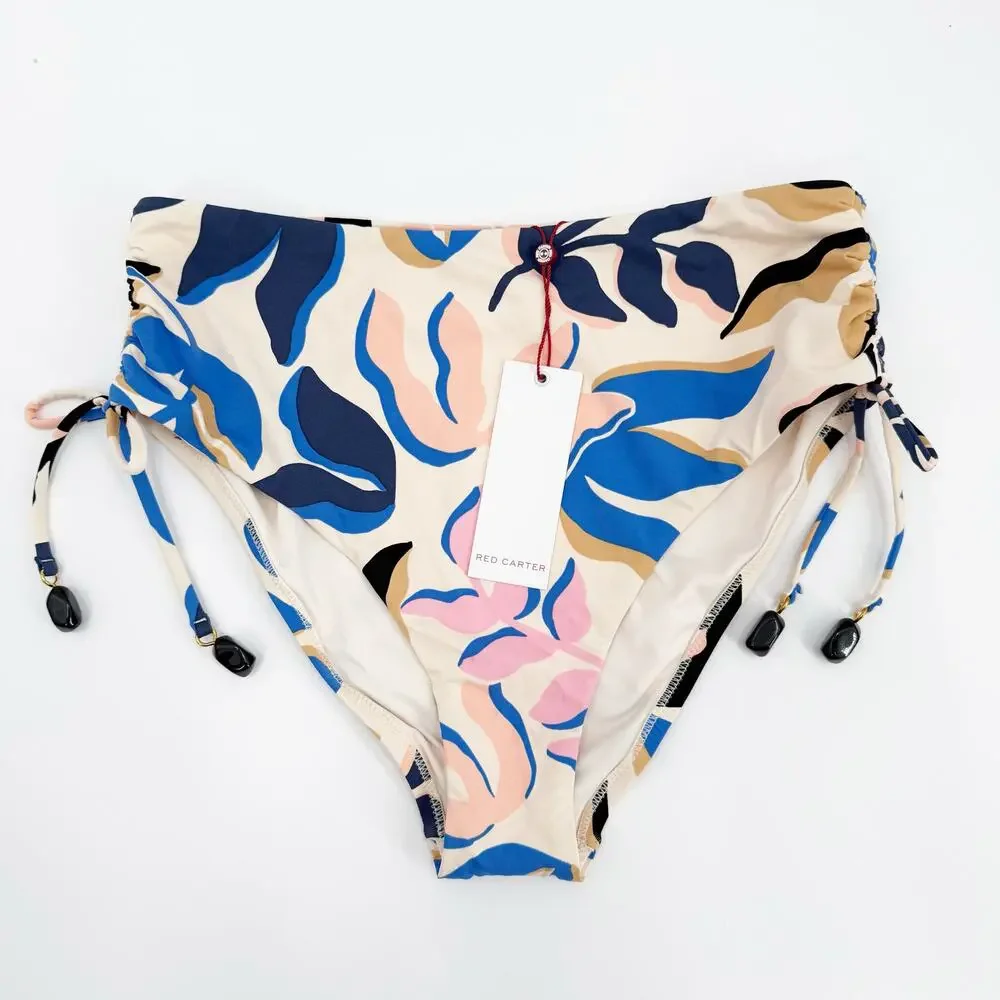 Red Carter Bikini Bottoms Size Medium Tropical Leaf Print HighRise Moonstone NWT